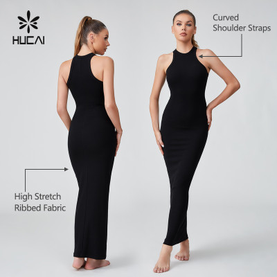 HUCAI OEM High Stretch Ribbed Fabric Long Slim Fit Dress Casual Sportswear Manufacturer