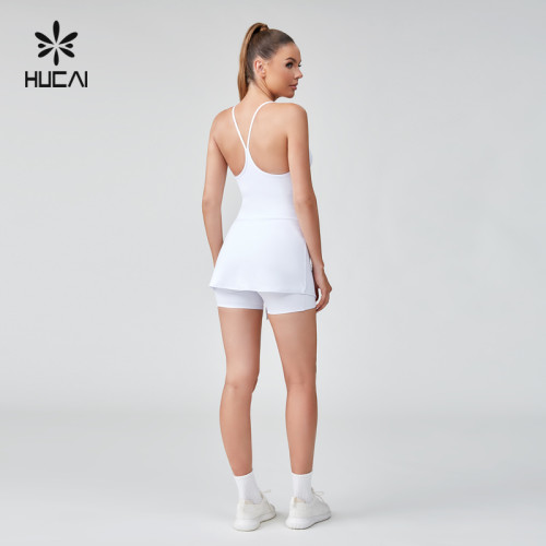 HUCAI Sportswear Manufacturer OEM Sexy Spaghetti Strap Deep V Neck Two-piece Set Slip Tennis Dress