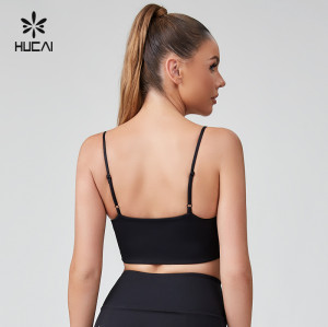 HUCAI Sportswear Manufacturer OEM Sports Bra Black And White Overlap Adjustable Thin Strap Padded