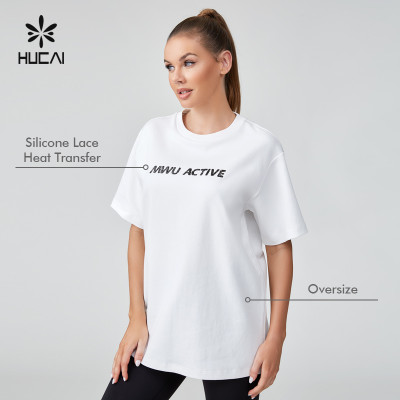 HUCAI Sportswear Manufacturer Custom T Shirt Cotton Heavy Weight Oversized Gym Wear For Women