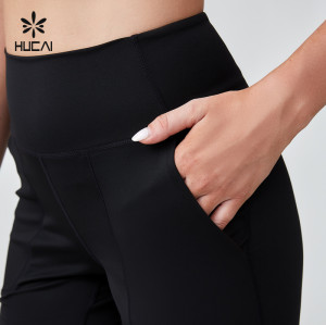 HUCAI Sportswear Manufacturer Custom Sports Pant Polyester Spandex High Waist Capri With Pocket