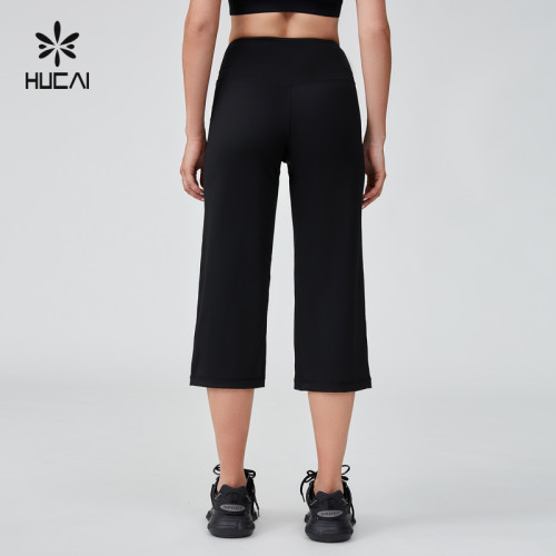 HUCAI Sportswear Manufacturer Custom Sports Pant Polyester Spandex High Waist Capri With Pocket