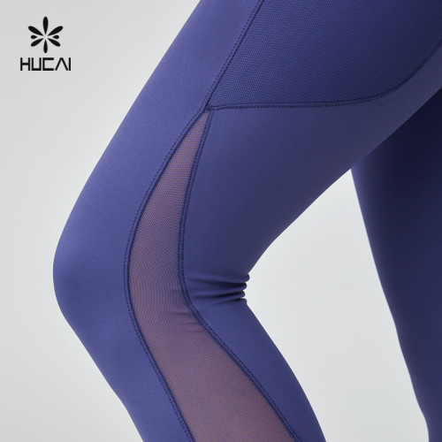 HUCAI Sportswear Manufacturer Custom Sports Legging Polyester Spandex Patchwork Mesh Gymwear