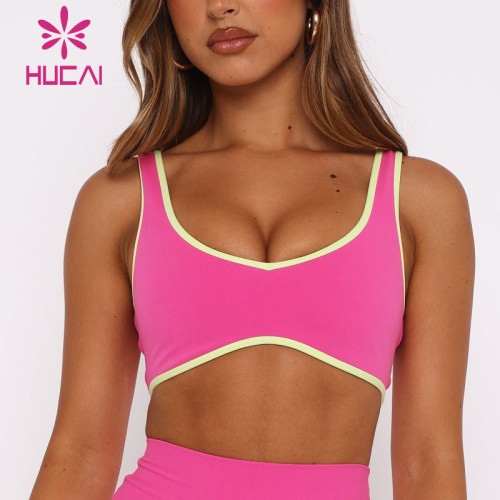 Custom High Quality Yoga Bra Contrasting Stripes U Back Backless| HUCAI sportswear manufacturer