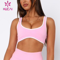 Custom High Quality Yoga Bra Contrasting Stripes U Back Backless| HUCAI sportswear manufacturer