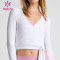 HUCAI Sportswear Manufacturer OEM Women's Yoga Crop Top Sexy Knot Cross Front V-neck