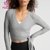 HUCAI Sportswear Manufacturer OEM Women's Yoga Crop Top Sexy Knot Cross Front V-neck