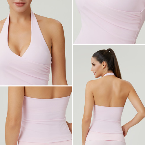 HUCAI Sportswear Manufacturer OEM Sport Tank Top Crossover deep V-neck Sweat-wicking breathable