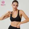 HUCAI Sportswear Manufacturer Custom Plunge Neckline Backless Yoga Bra with Front Ruching
