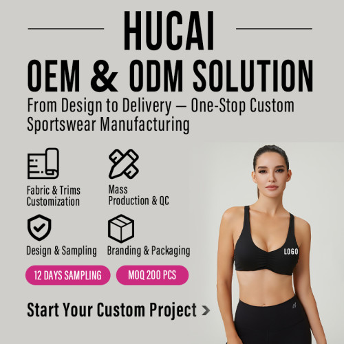 HUCAI Sportswear Manufacturer Custom Plunge Neckline Backless Yoga Bra with Front Ruching