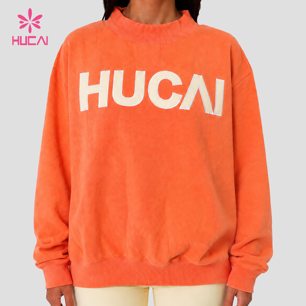 Custom Mock Neck Sweatshirt with Drop Shoulder and Ribbed Cuffs for Gym Wear Labels — Orange colourway