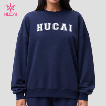Custom Varsity Logo Crewneck Sweatshirt with Ribbed Trims for Gym Clothing Labels