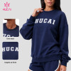 Custom Varsity Logo Crewneck Sweatshirt with Ribbed Trims for Gym Clothing Labels