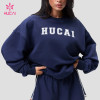 Custom Varsity Logo Crewneck Sweatshirt with Ribbed Trims for Gym Clothing Labels