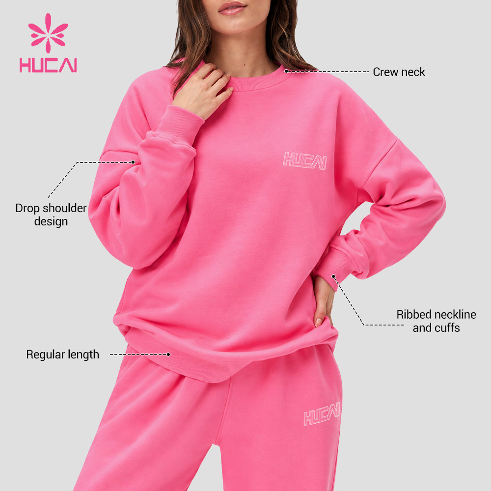 Custom Embroidered Logo Crewneck Sweatshirt in Three Colours for Activewear Brands — Crew neck, drop shoulder and ribbed trims callouts