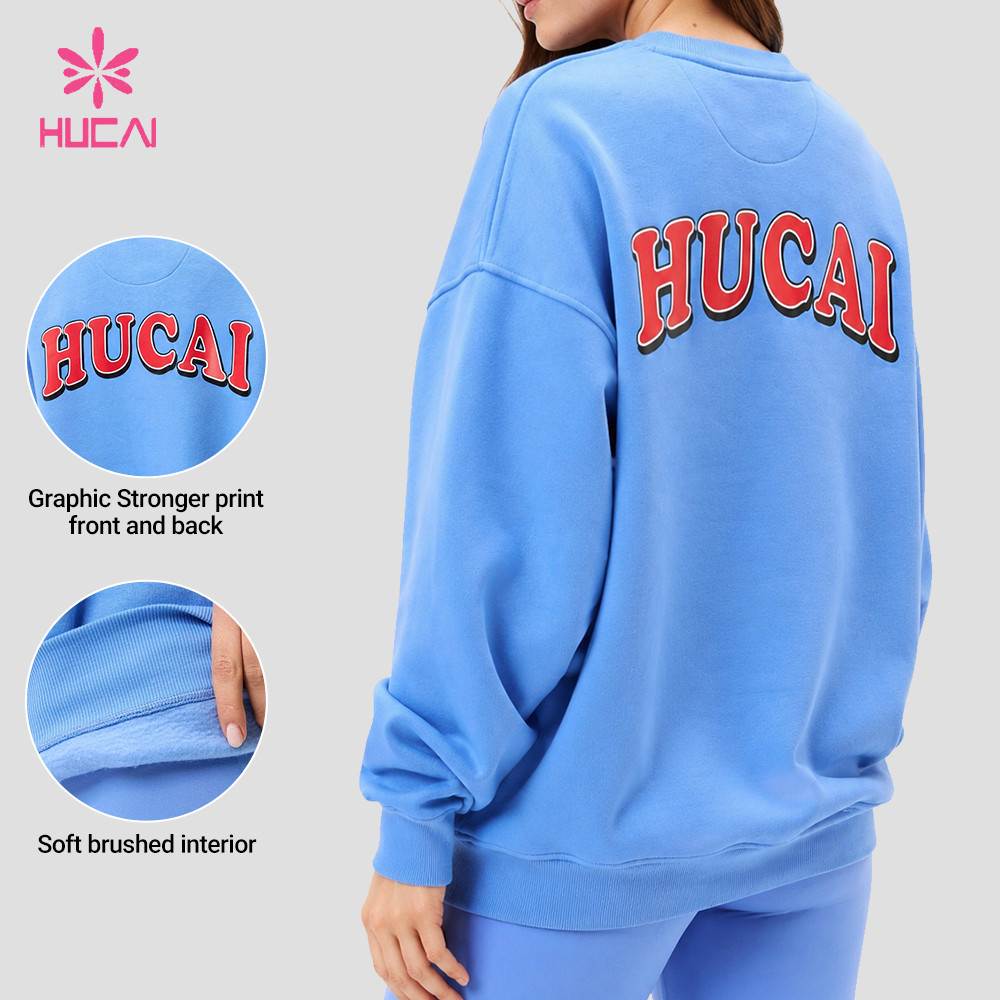 Custom Crewneck Sweatshirt with Drop Shoulder and Back Graphic for Gym Wear Brands — Back graphic print and interior detail