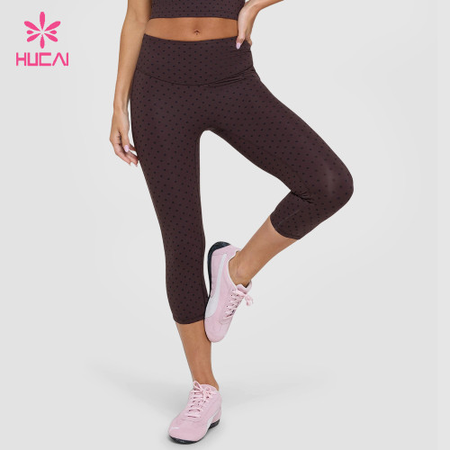 Custom Dot Print Capri Leggings with Double-Layer Waistband for Studio Labels