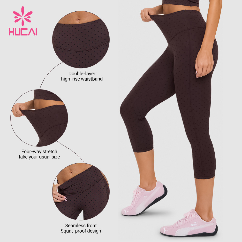 Custom Dot Print Capri Leggings with Double-Layer Waistband for Studio Labels - capri length ending mid-calf