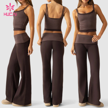 Custom Low Rise Wide Leg Trouser with Two-Tone Check Waistband for Athleisure Brands
