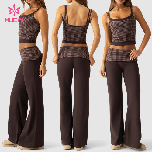 Custom Low Rise Wide Leg Trouser with Two-Tone Check Waistband for Athleisure Brands