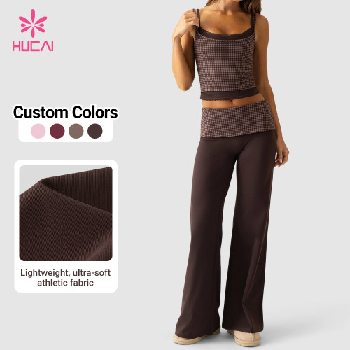 Custom Low Rise Wide Leg Trouser with Two-Tone Check Waistband for Athleisure Brands
