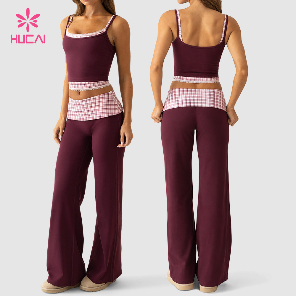 Custom Low Rise Wide Leg Trouser with Two-Tone Check Waistband for Athleisure Brands - second reference colourway