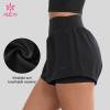 Custom High Waist 2-in-1 Running Shorts with Zip Pocket for Gym Wear Brands