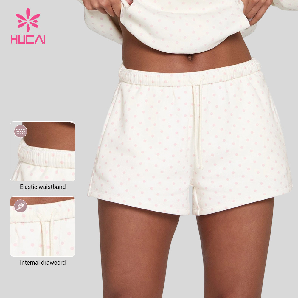 Custom Polka Dot Sweat Shorts with Internal Drawcord for Studio and Lounge Labels - elasticated waistband and internal drawcord