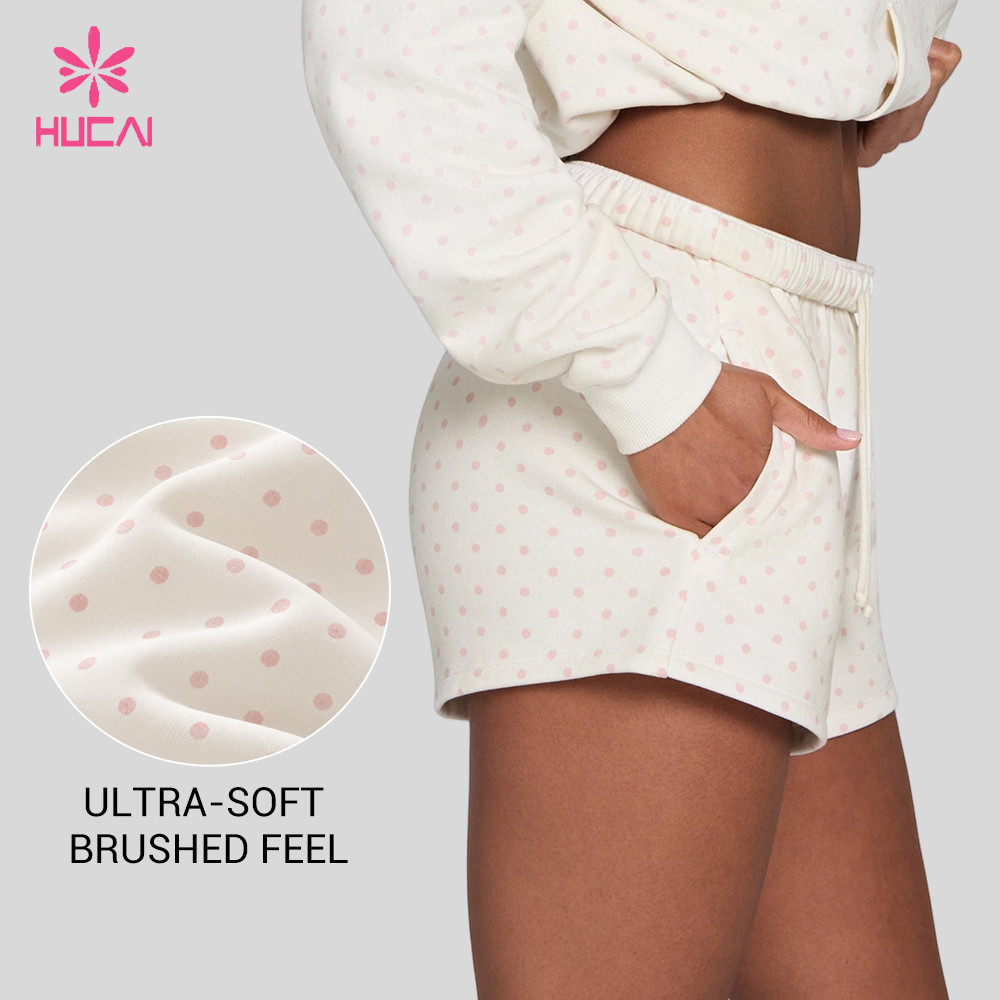 Custom Polka Dot Sweat Shorts with Internal Drawcord for Studio and Lounge Labels - side view with the pocket