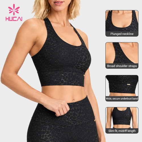 Custom Leopard Print Sports Bra with Cross Back Straps for Activewear Labels