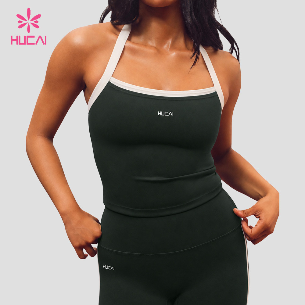 Custom Square Neck Longline Tank Top with Cross Back for Gym Labels — Square neckline with contrast binding