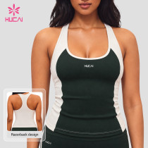Custom Color Block Racerback Tank Top with Double-Row Stitching for Gym Labels