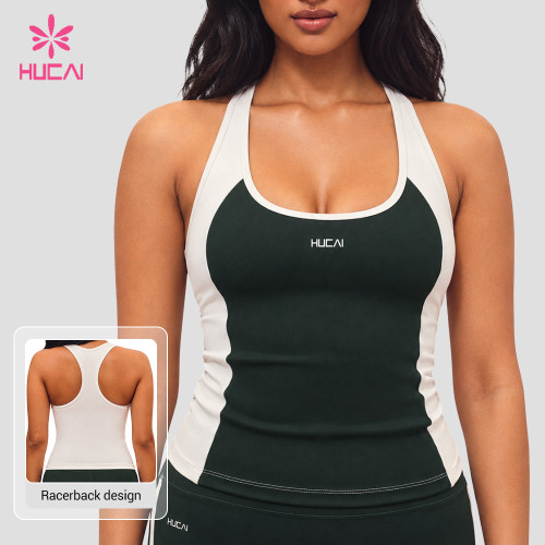 Custom Color Block Racerback Tank Top with Double-Row Stitching for Gym Labels