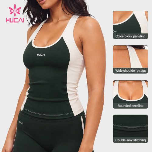 Custom Color Block Racerback Tank Top with Double-Row Stitching for Gym Labels