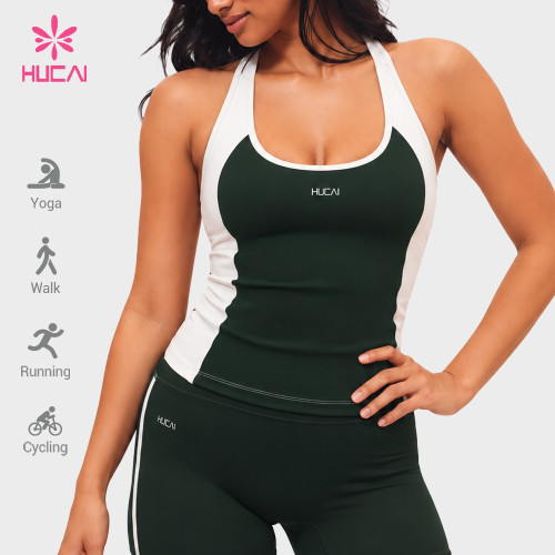 Custom Color Block Racerback Tank Top with Double-Row Stitching for Gym Labels