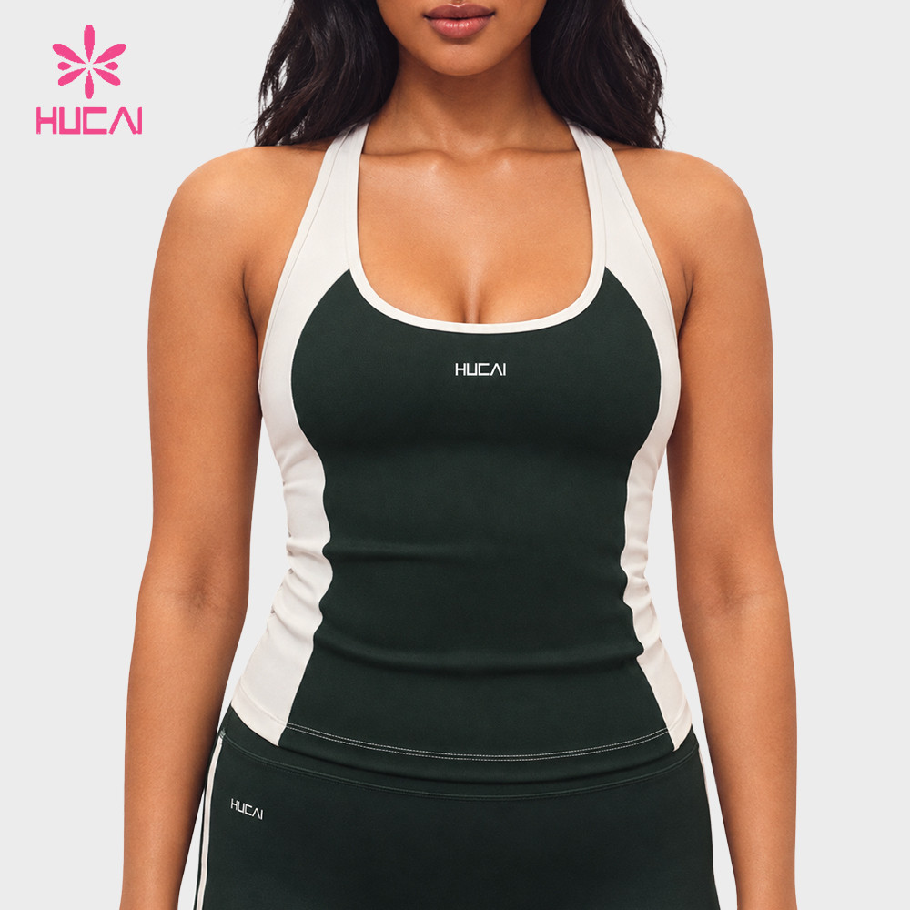 Custom Color Block Racerback Tank Top with Double-Row Stitching for Gym Labels — Straight-on view of the same reference