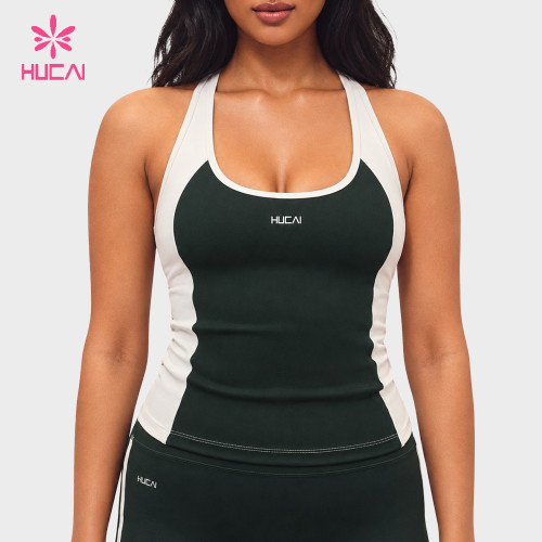 Custom Color Block Racerback Tank Top with Double-Row Stitching for Gym Labels