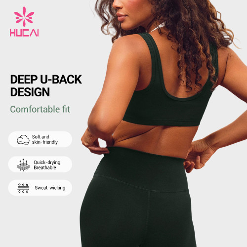 Custom Dual-Layer Halter Sports Bra with Deep U-Back for Private Label Brands