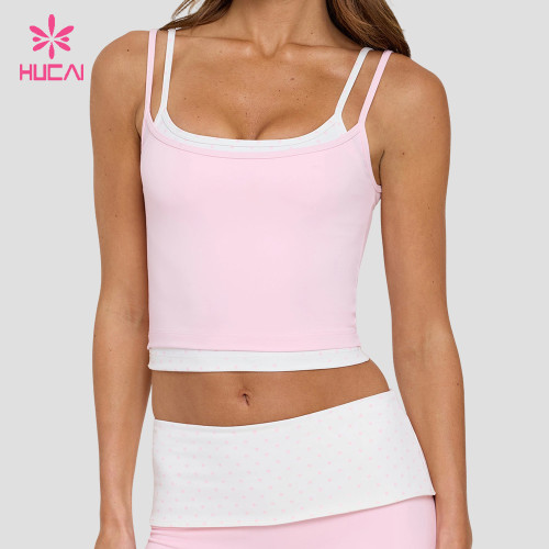Custom Double-Layer Scoop Neck Tank Top with Polka Dot Underlayer for DTC Brands