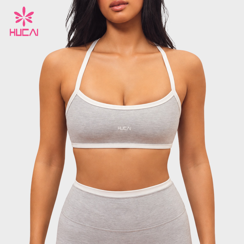 Custom Scoop Neck Sports Bra with Contrast Binding for Private Label Brands — Alternative front view in the white contrast colourway