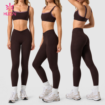 Custom Ruched Leggings and Sports Bra Set with Wide Straps for Studio Labels