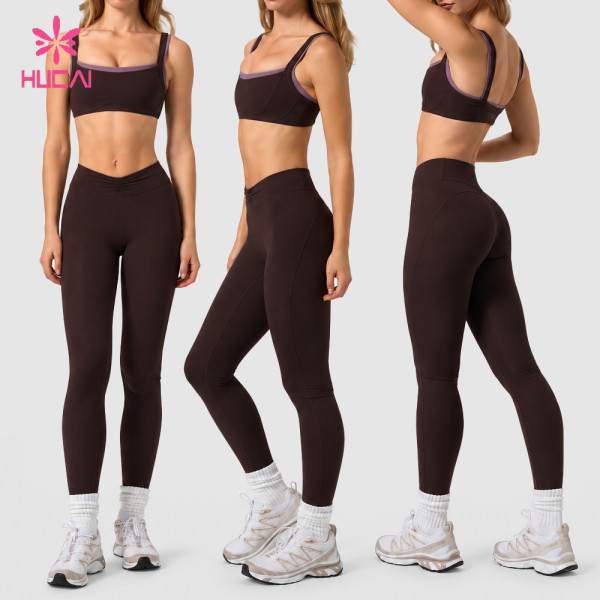 Custom Ruched Leggings and Sports Bra Set with Wide Straps for Studio Labels
