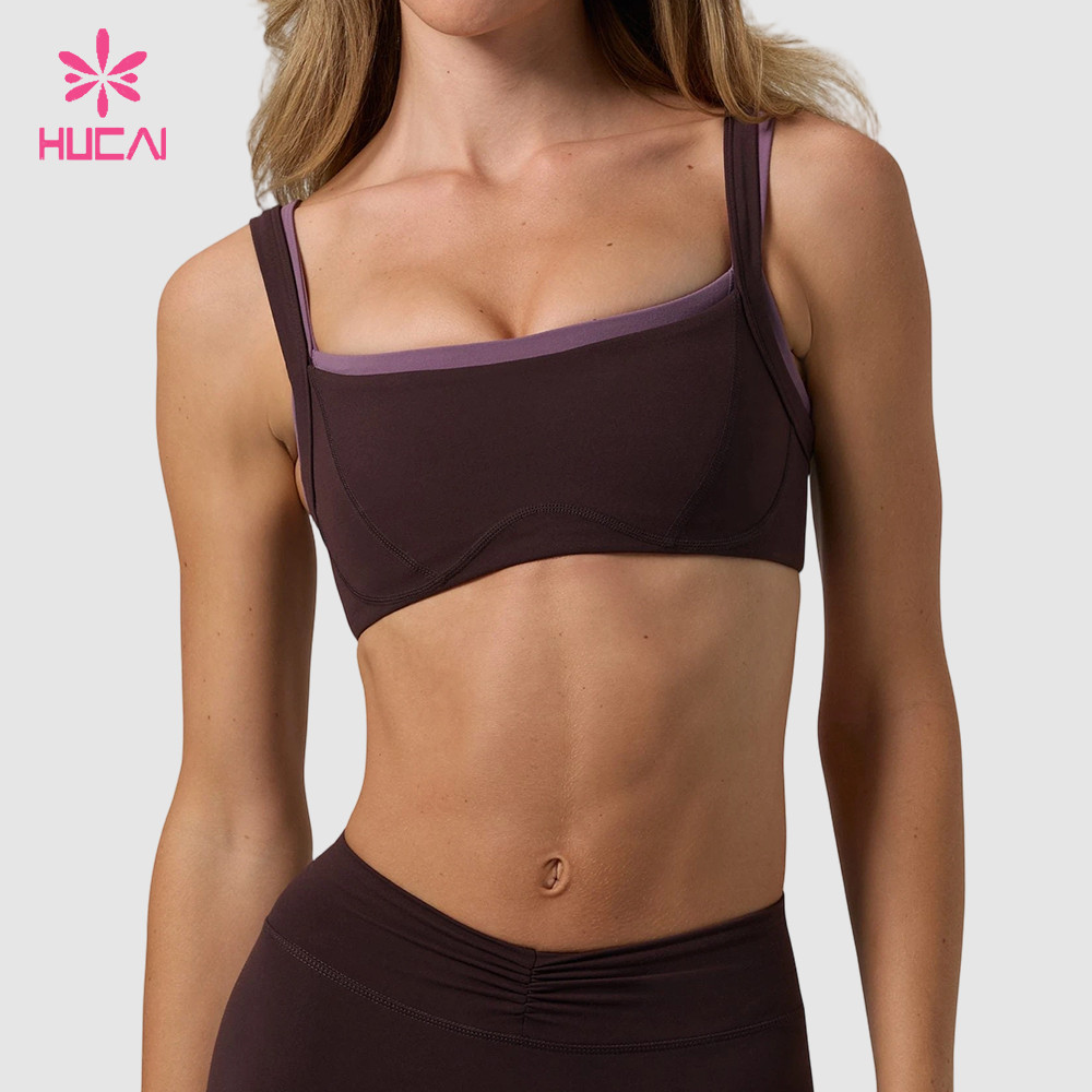 Custom Ruched Leggings and Sports Bra Set with Wide Straps for Studio Labels - bra neckline and contrast trim