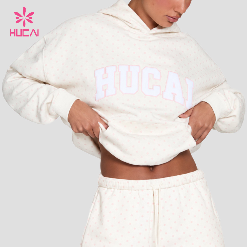 Custom Oversized Polka Dot Hoodie with Dropped Shoulder for Gym Wear Brands - kangaroo pocket and chest applique