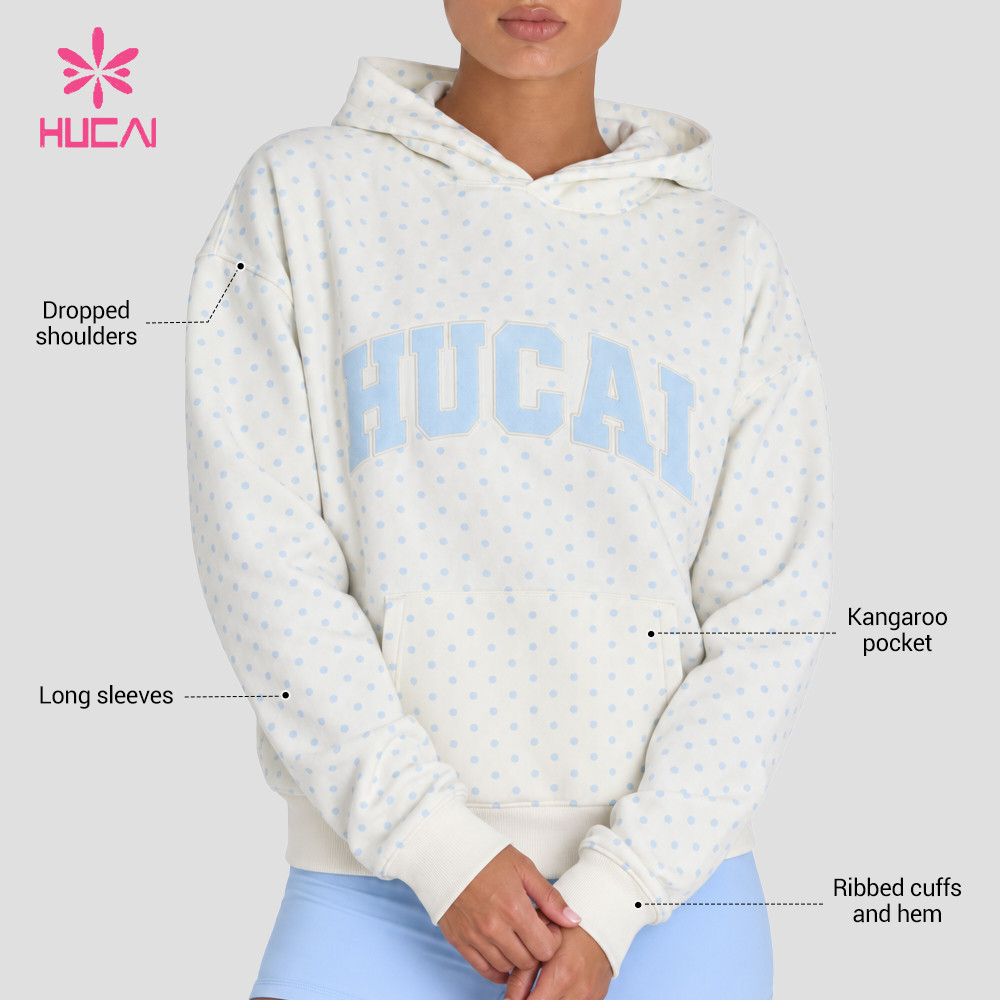 Custom Oversized Polka Dot Hoodie with Dropped Shoulder for Gym Wear Brands - dropped shoulders and ribbed cuffs and hem