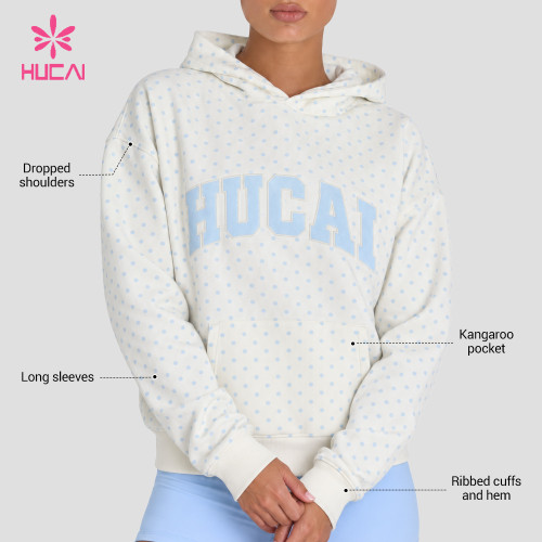 Custom Oversized Polka Dot Hoodie with Dropped Shoulder for Gym Wear Brands