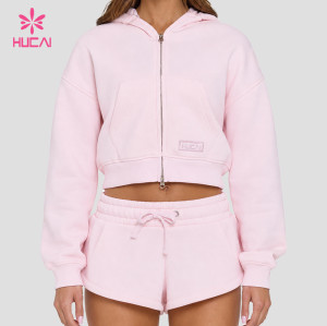 Custom Cropped Zip-Up Hoodie with Dual Front Pockets for Athleisure Brands