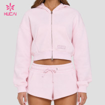 Custom Cropped Zip-Up Hoodie with Dual Front Pockets for Athleisure Brands