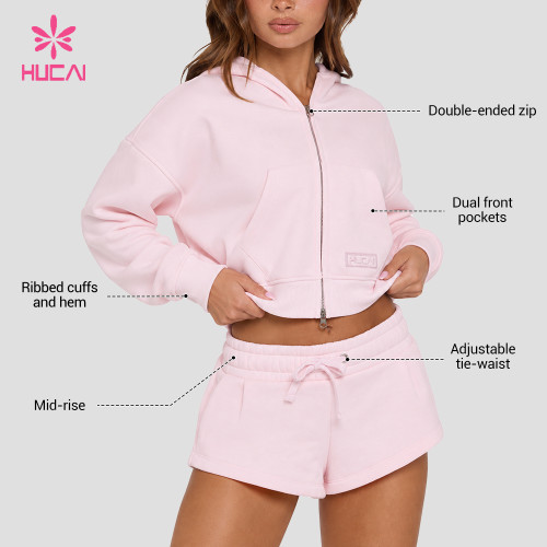 Custom Cropped Zip-Up Hoodie with Dual Front Pockets for Athleisure Brands