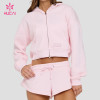 Custom Cropped Zip-Up Hoodie with Dual Front Pockets for Athleisure Brands